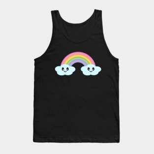 Kawaii Cute Happy Rainbow and Clouds in Black Tank Top